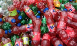 Botellas de plástico llenas antes de compactar